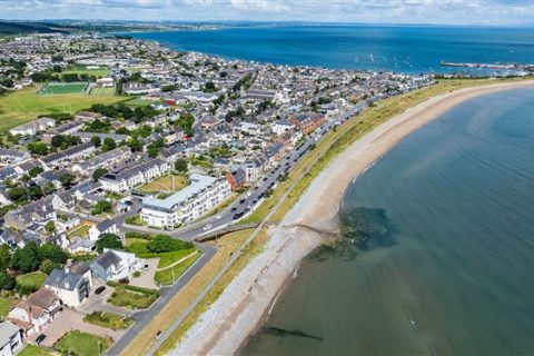 Skerries seafront and beach from the air